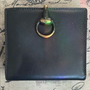 Gucci Black Leather Bifold Wallet w. Brass Ring Horsebit Accent Hardware Vintage